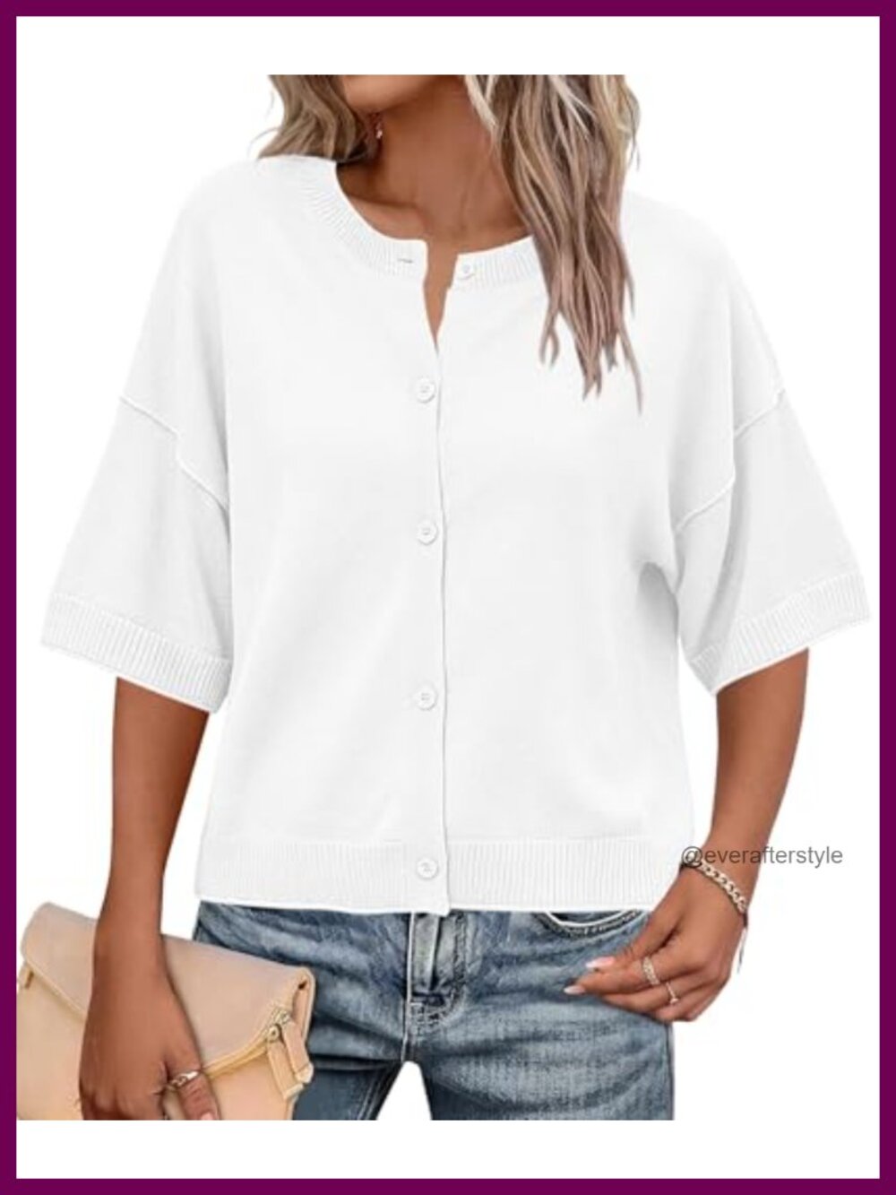 Womens Short Sleeve Button Up Cardigan Soft Lightweight Knit Sweater